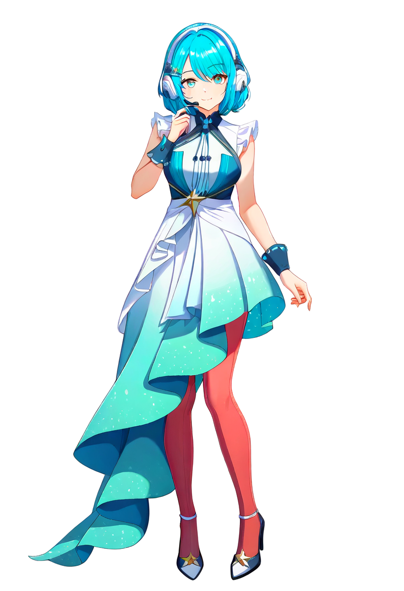 ComfyUIで生成した白髪とシアン配色の配信者風キャラクター
